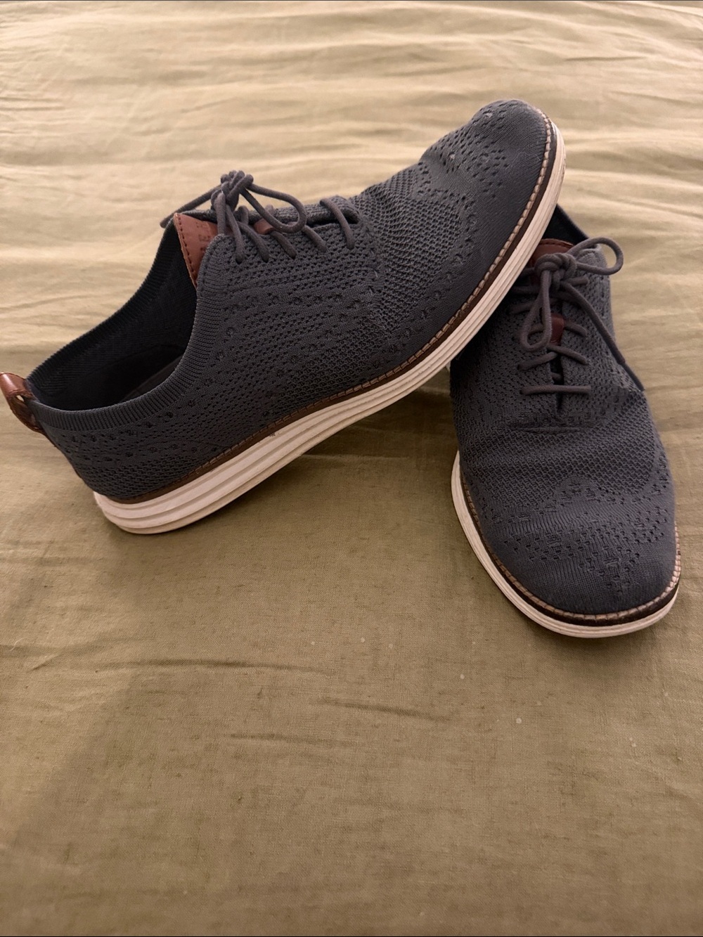 Cole Haan Zerogrand Stitchlite Oxford Mens Blue Lace Up Wingtip Casual Shoe